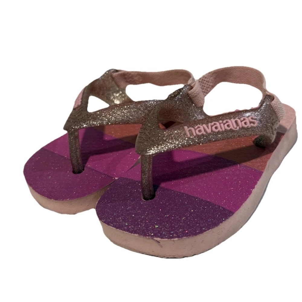 Havaianas Baby Purple and Pink Glitter Flip Flops Casual Sandals - 4C